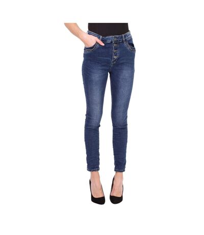 Jean femme slim fit taille haute couleur bleu fermeture par boutons