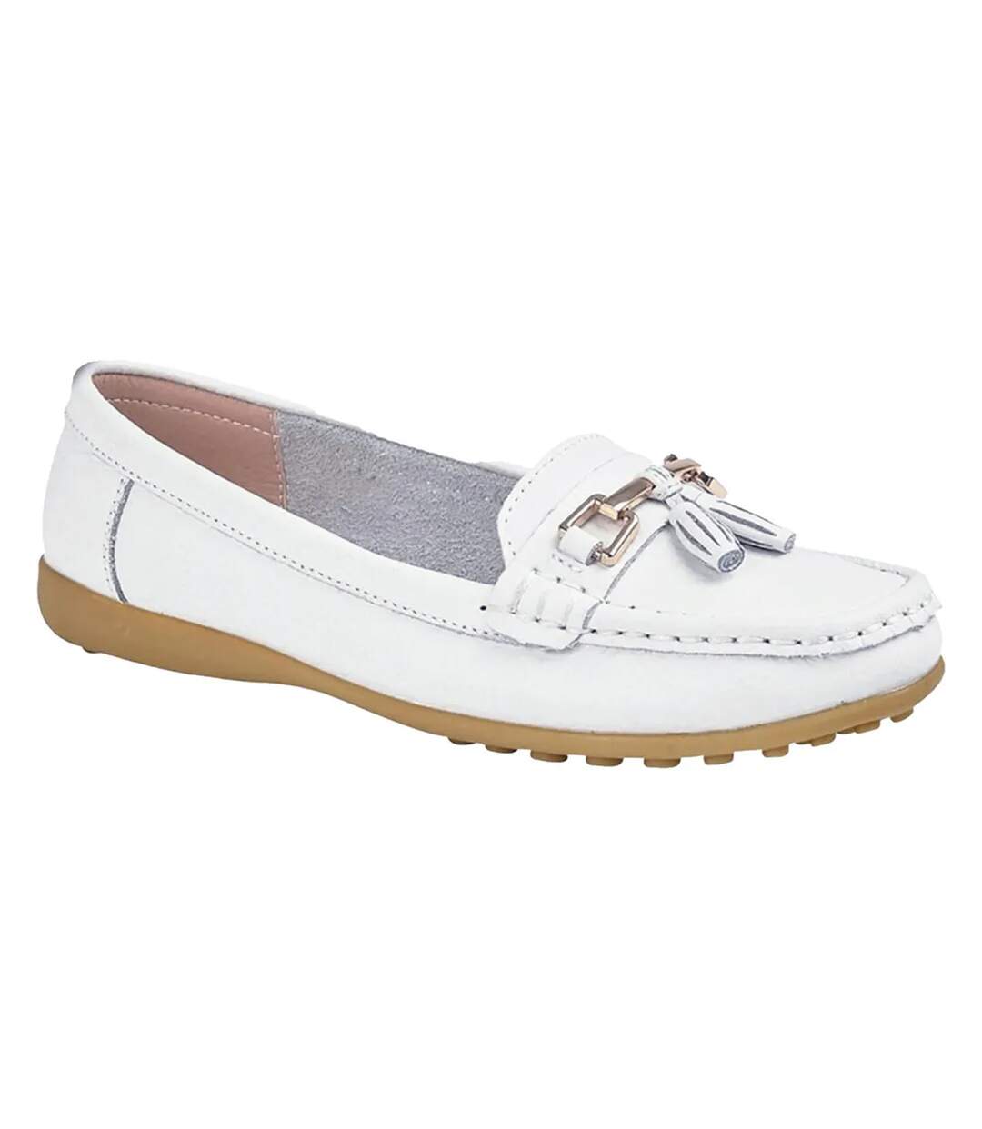 Mocassins de selle femme blanc Boulevard-1