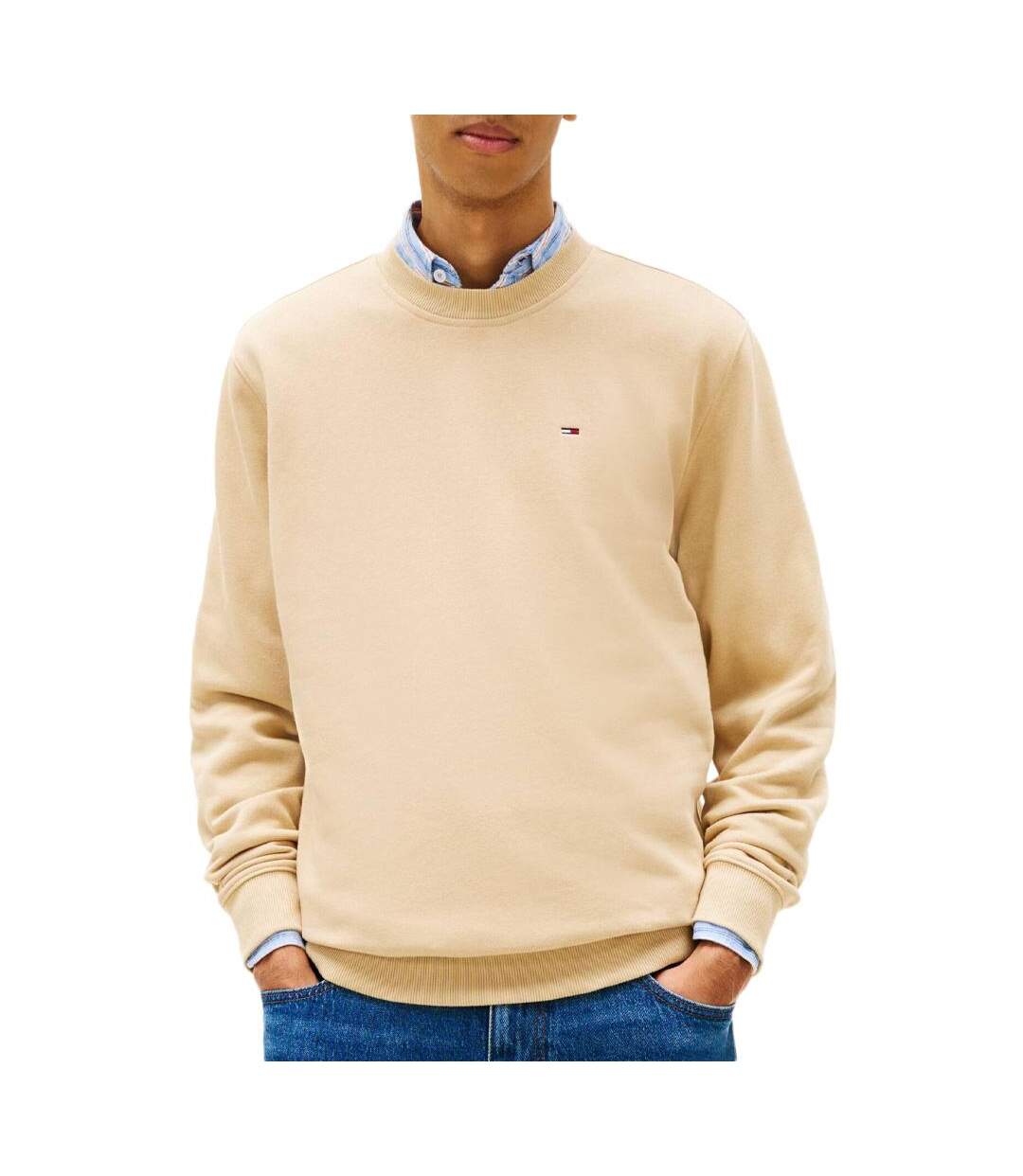 Sweat beige homme tommy hilfiger reg flag crewsp-1
