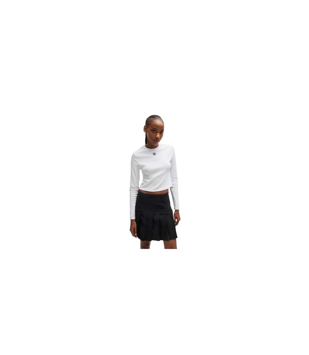 Womens/ladies Logo Slim Long-sleeved Crop T-shirt White Hugo-1