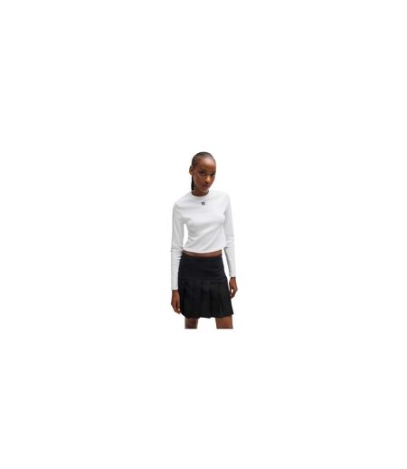 Womens/ladies Logo Slim Long-sleeved Crop T-shirt White Hugo