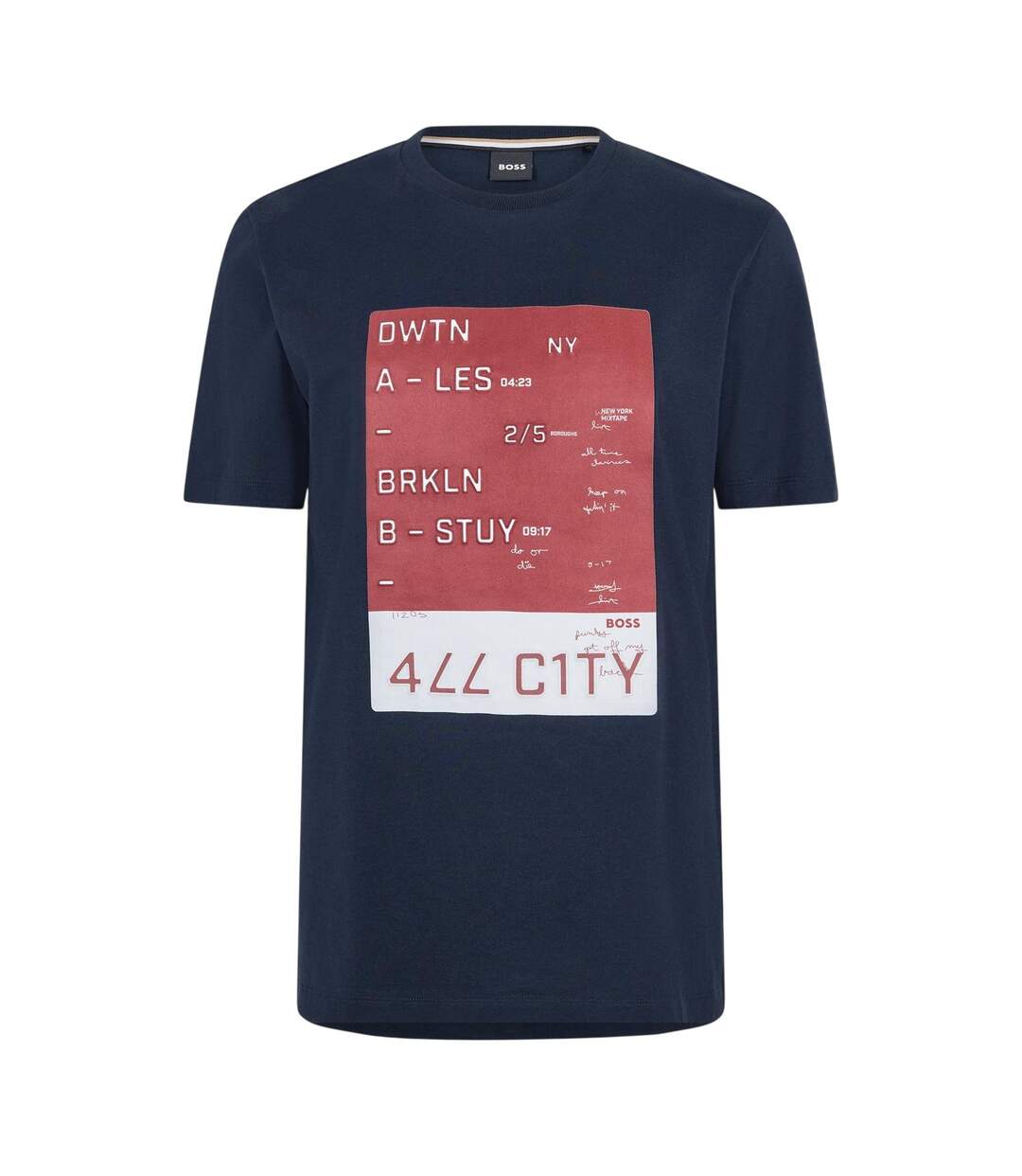Mens City Cotton T-shirt Dark Blue Boss-1