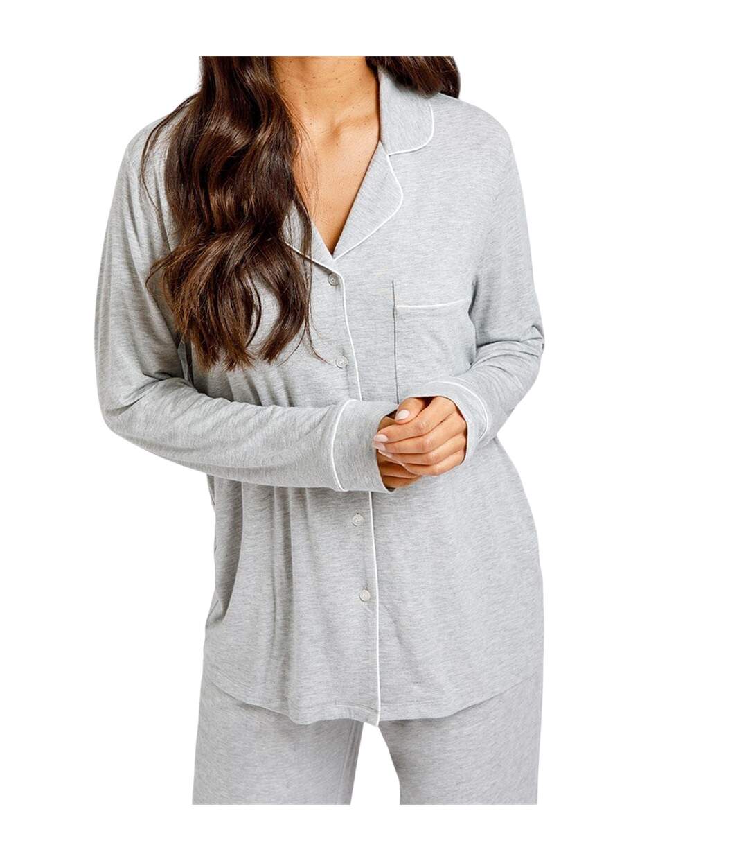 Womens/ladies Modal Button-down Long Pyjama Set Grey Chelsea Peers-3