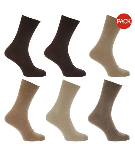 Lot de 6 Chaussettes non-élastiquée paires homme marron Universal Textiles