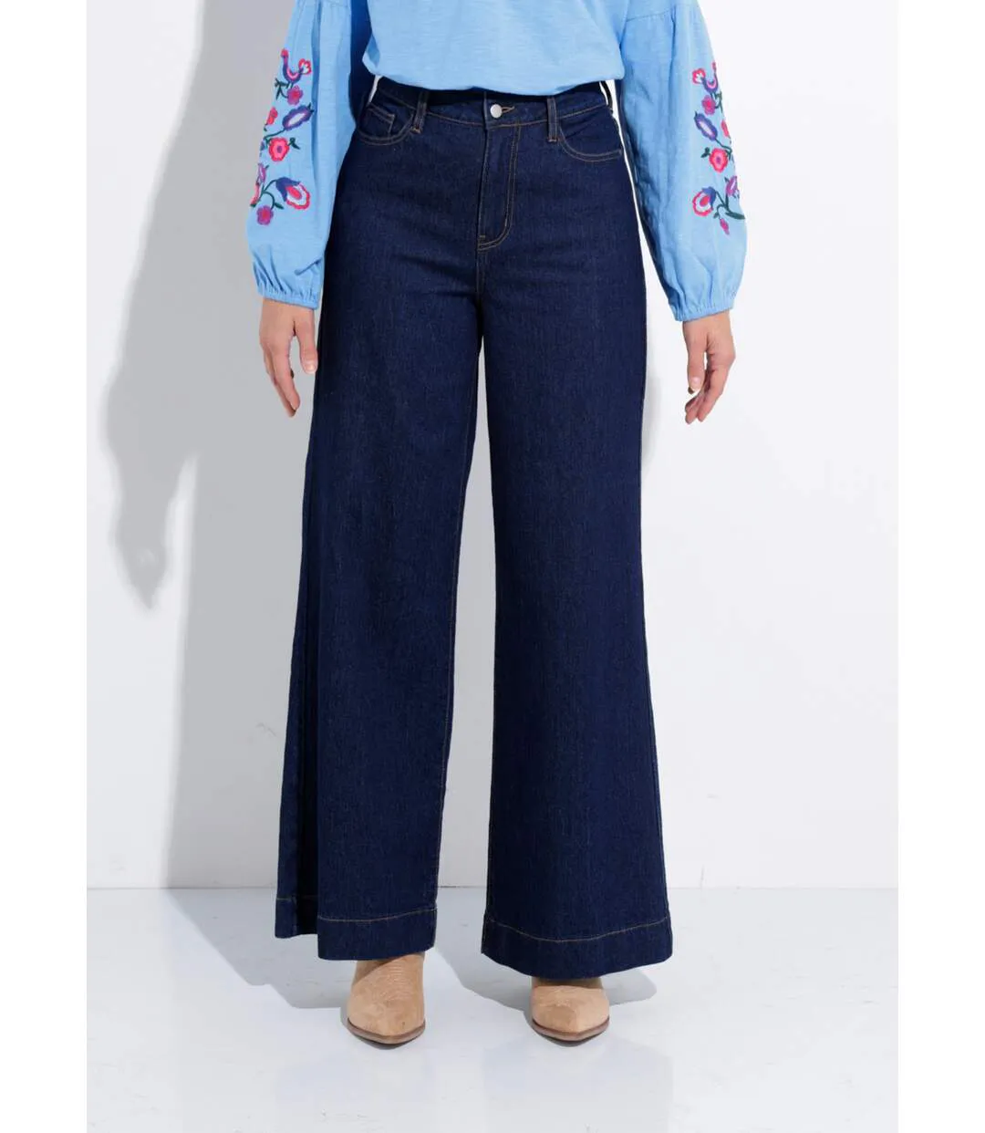Jean large 5 poches taille haute-1