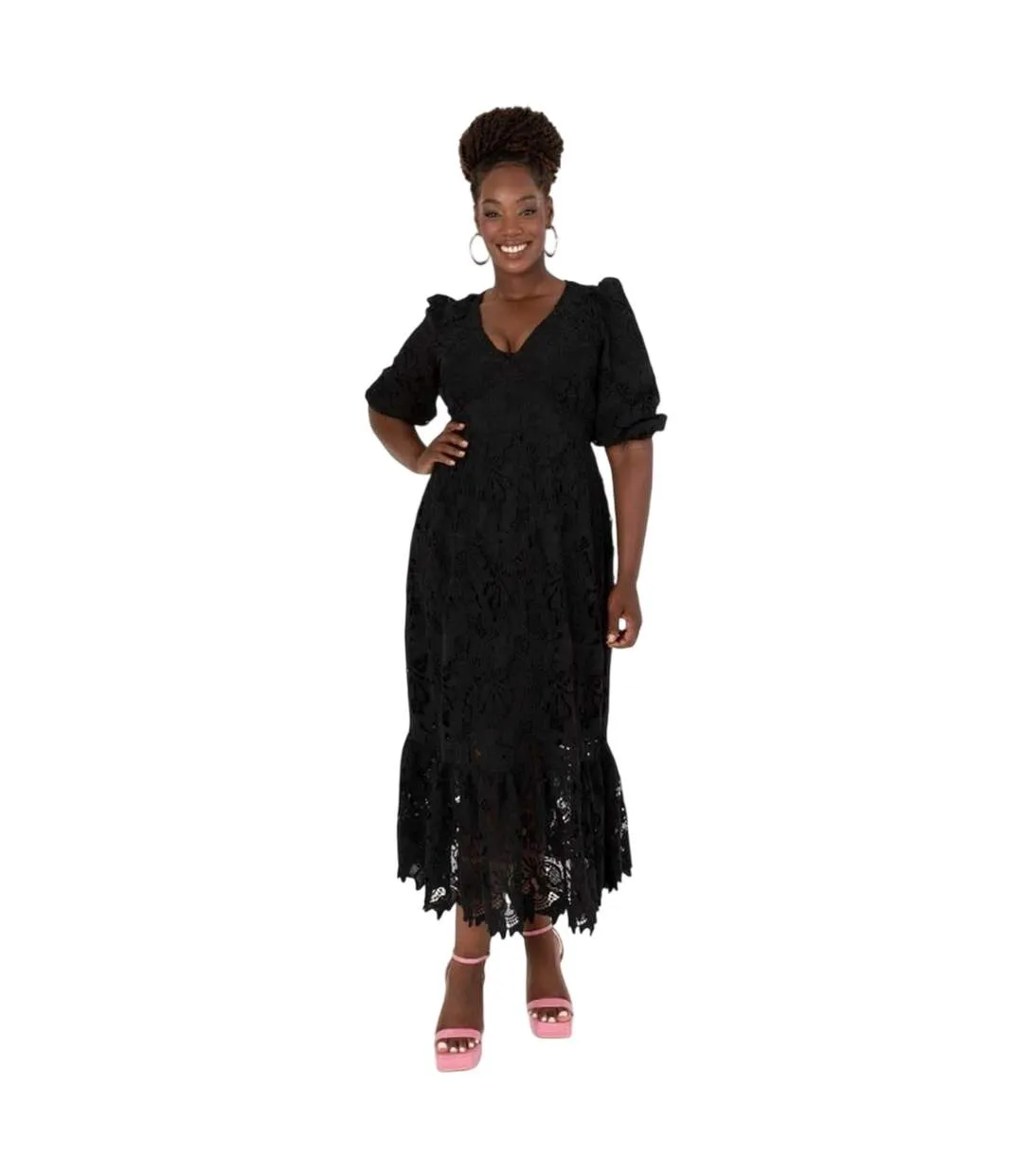 Robe Mi-longue Manches ¾ Femme Noir Maya Deluxe-1