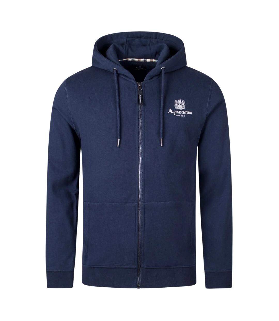 Mens Active Small Logo Full Zip Hoodie Navy Aquascutum-1