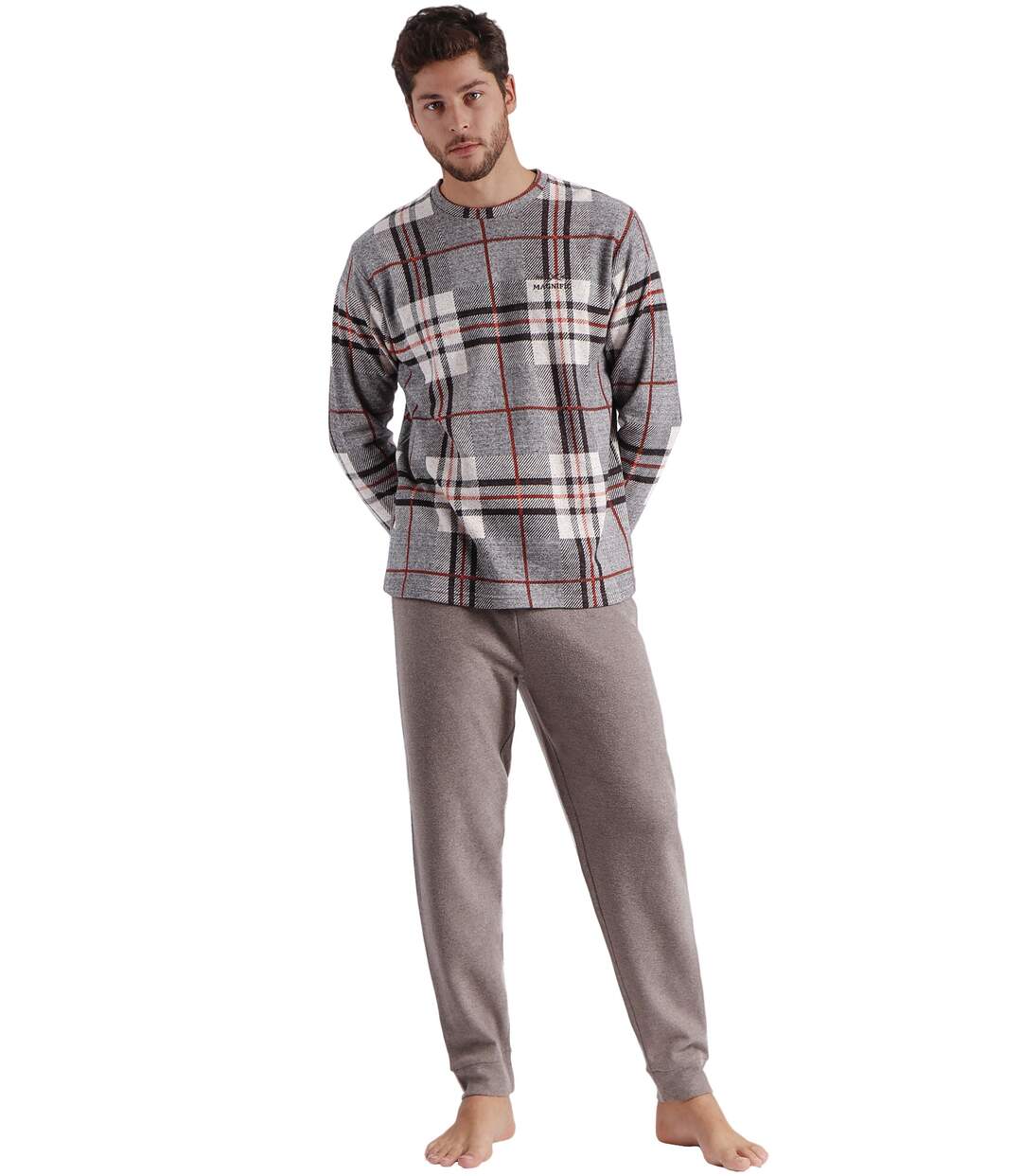 Pyjama tenue d'intérieur pantalon et haut manches longues Tartan Admas-1