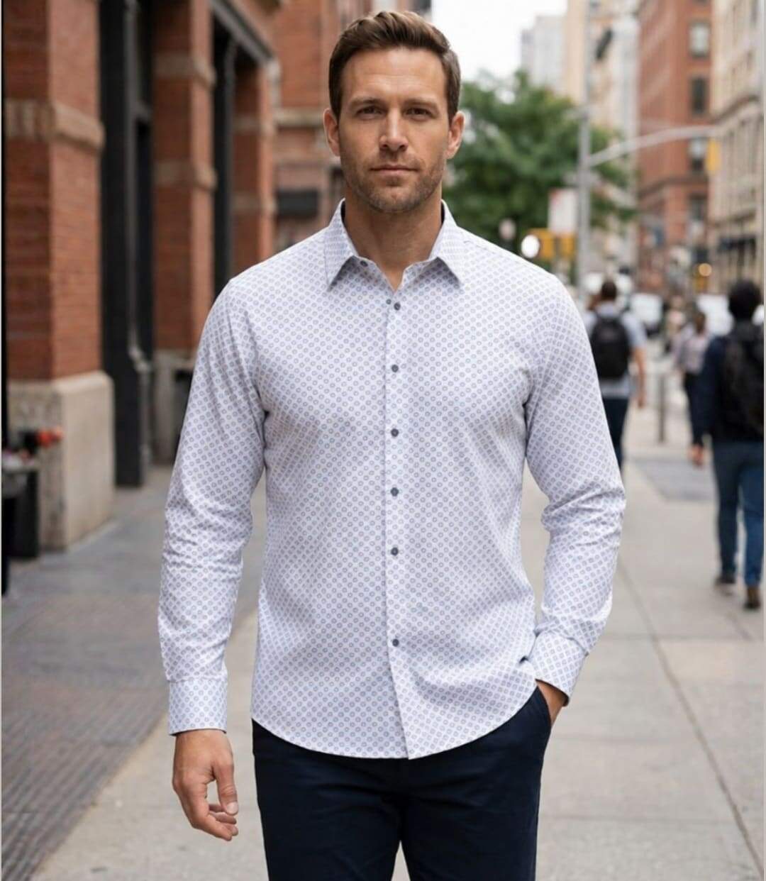 CHALLENGER CH4030 PETITS MOTIFS — Chemise à carreaux manches longues blanc/bleu : l'élégance du pur coton et de la coupe confort-5