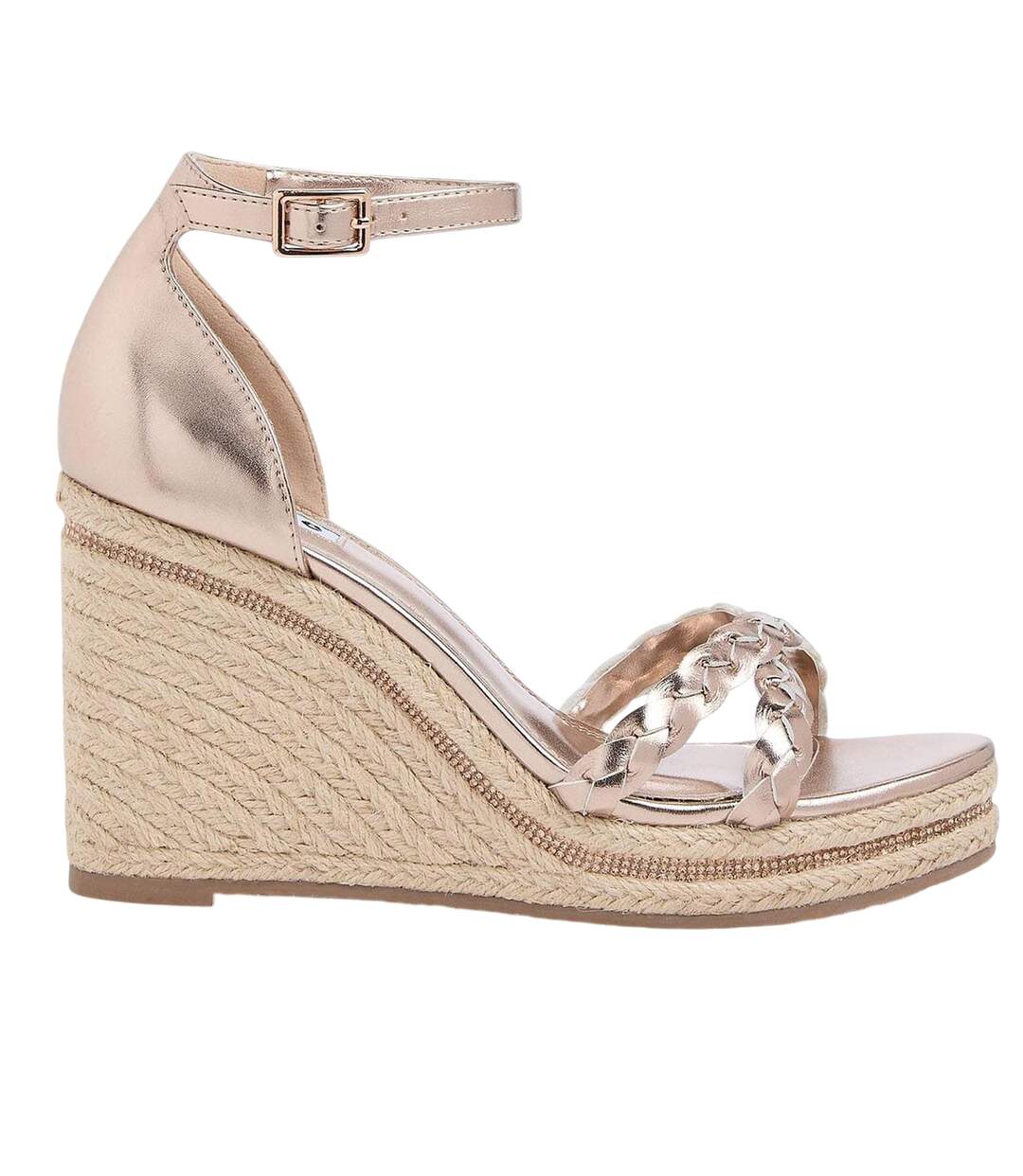 Sandales À Talons Compensés Motif/style Tressé Khai Femme Rose Doré Dune London-1