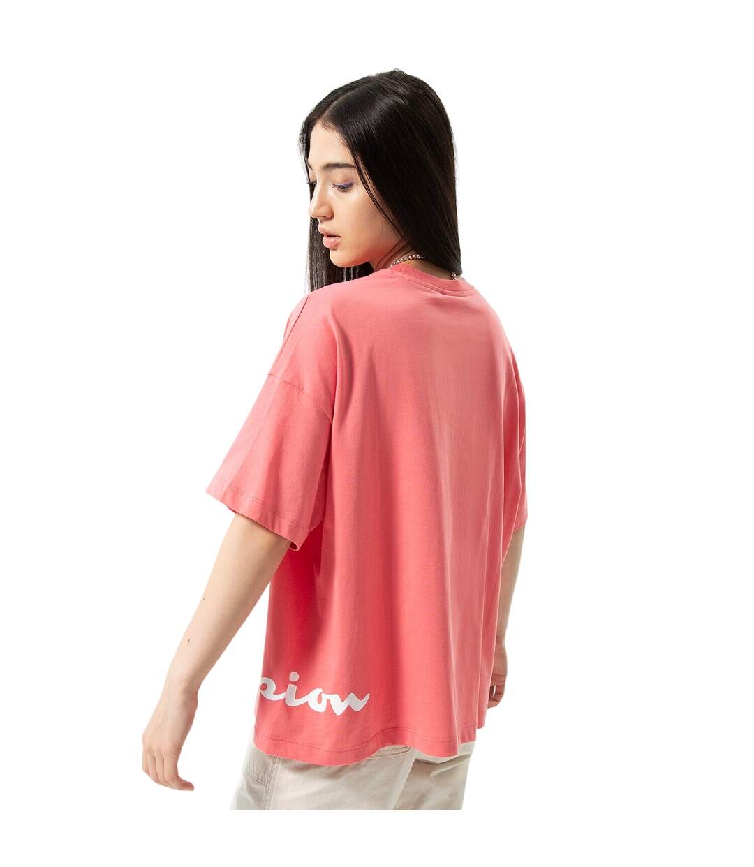 Womens/ladies Crew Neck Regular Crop T-shirt Pink Champion-2