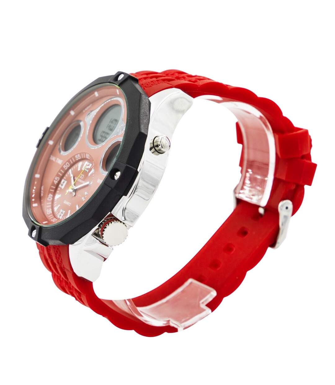 Coffret Montre Homme Silicone XL Dual-Time Rouge GIORGIO