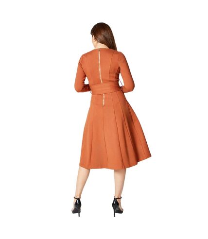 Womens/ladies belted detail seams midi dress chestnut Principles