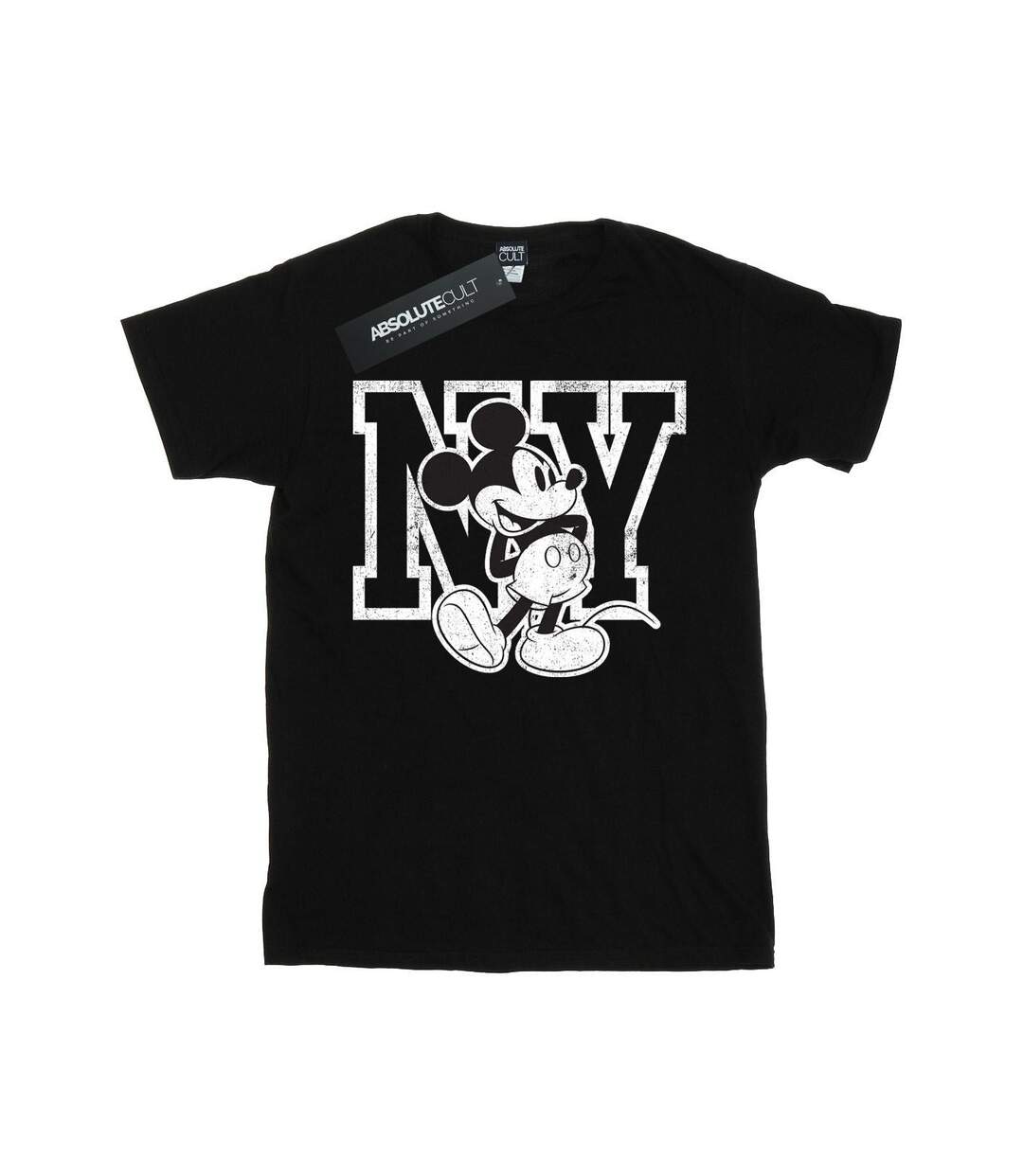 Disney Womens/Ladies Mickey Mouse NY Kicking Cotton Boyfriend T-Shirt (Noir) - UTBI35948-1