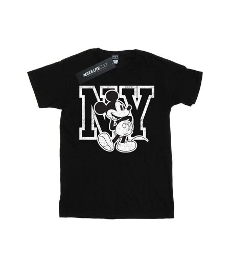 Disney Womens/Ladies Mickey Mouse NY Kicking Cotton Boyfriend T-Shirt (Noir) - UTBI35948