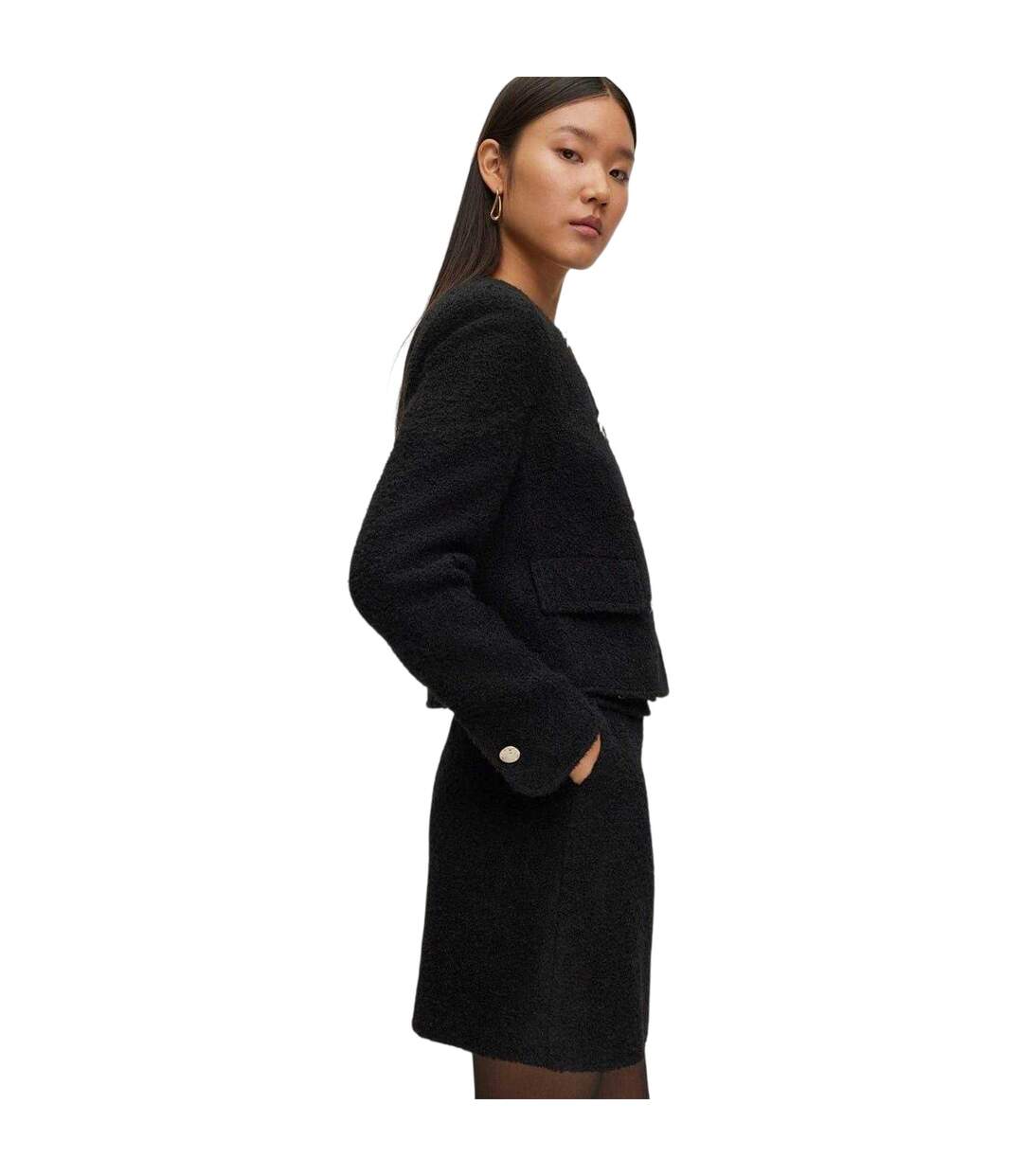 Womens/ladies Textured Button Suit Jacket Black Boss-4