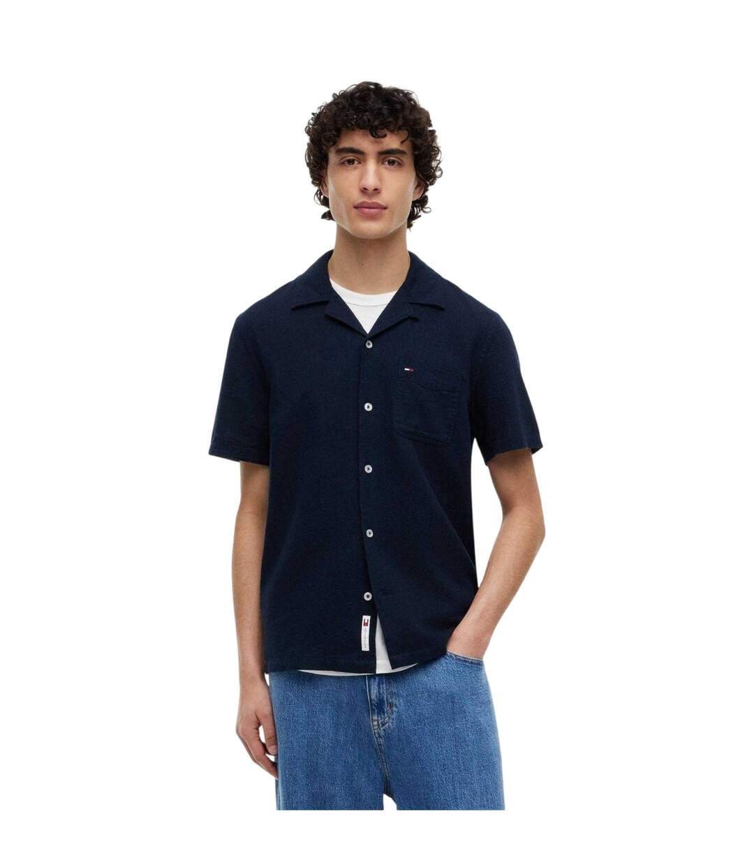 Mens Linen Short-sleeved Shirt Dark Navy Tommy Jeans-4