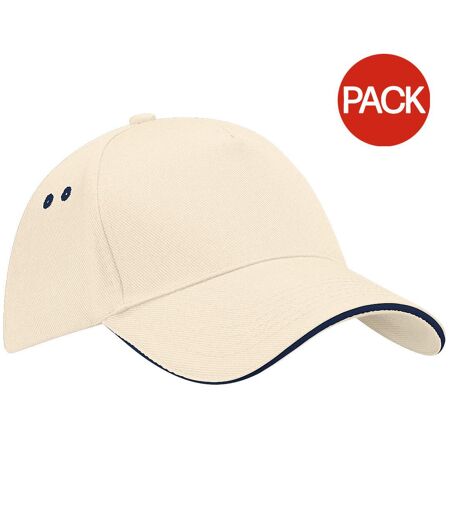 Beechfield Unisex Ultimate 5 Panel Contrast Baseball Cap With Sandwich Peak / Headwear (Pack of 2) (Putty/French Navy) - UTRW6700