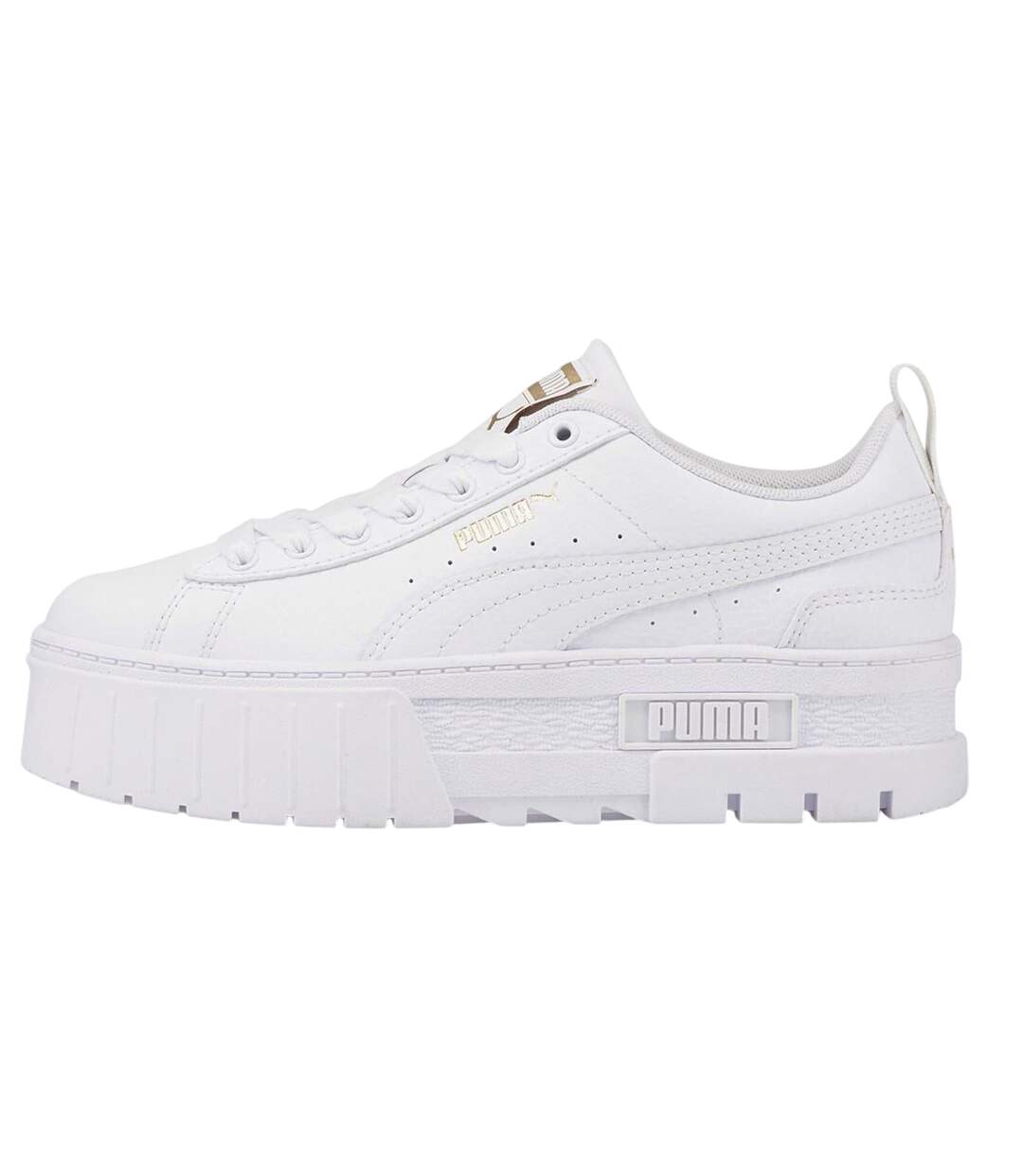 Womens/ladies Mayze Leather Platform Trainers White Puma-3