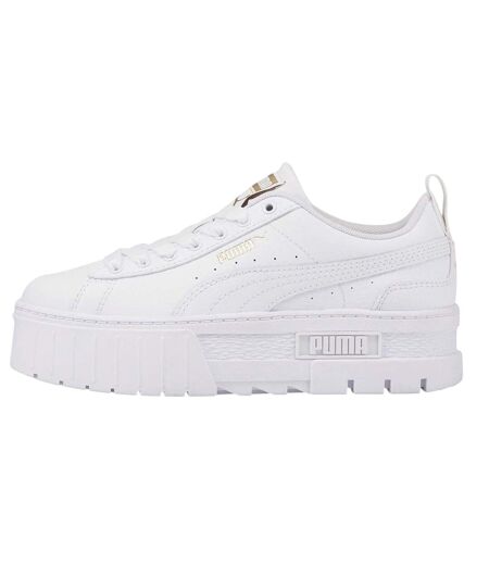 Womens/ladies Mayze Leather Platform Trainers White Puma