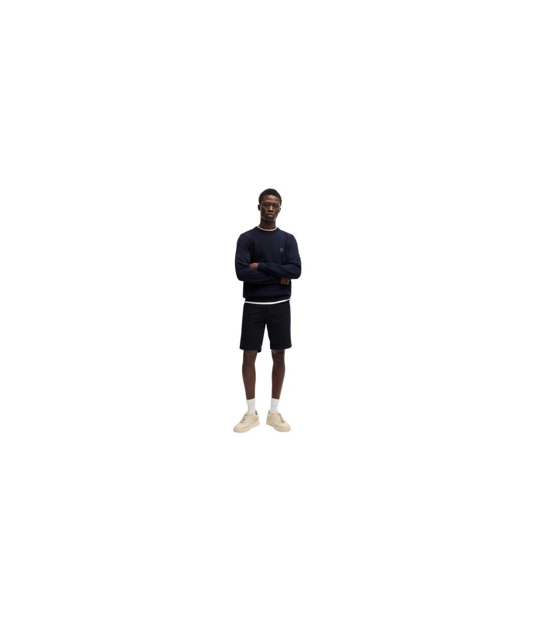 Mens Plain Slim Chino Shorts Navy Boss-1