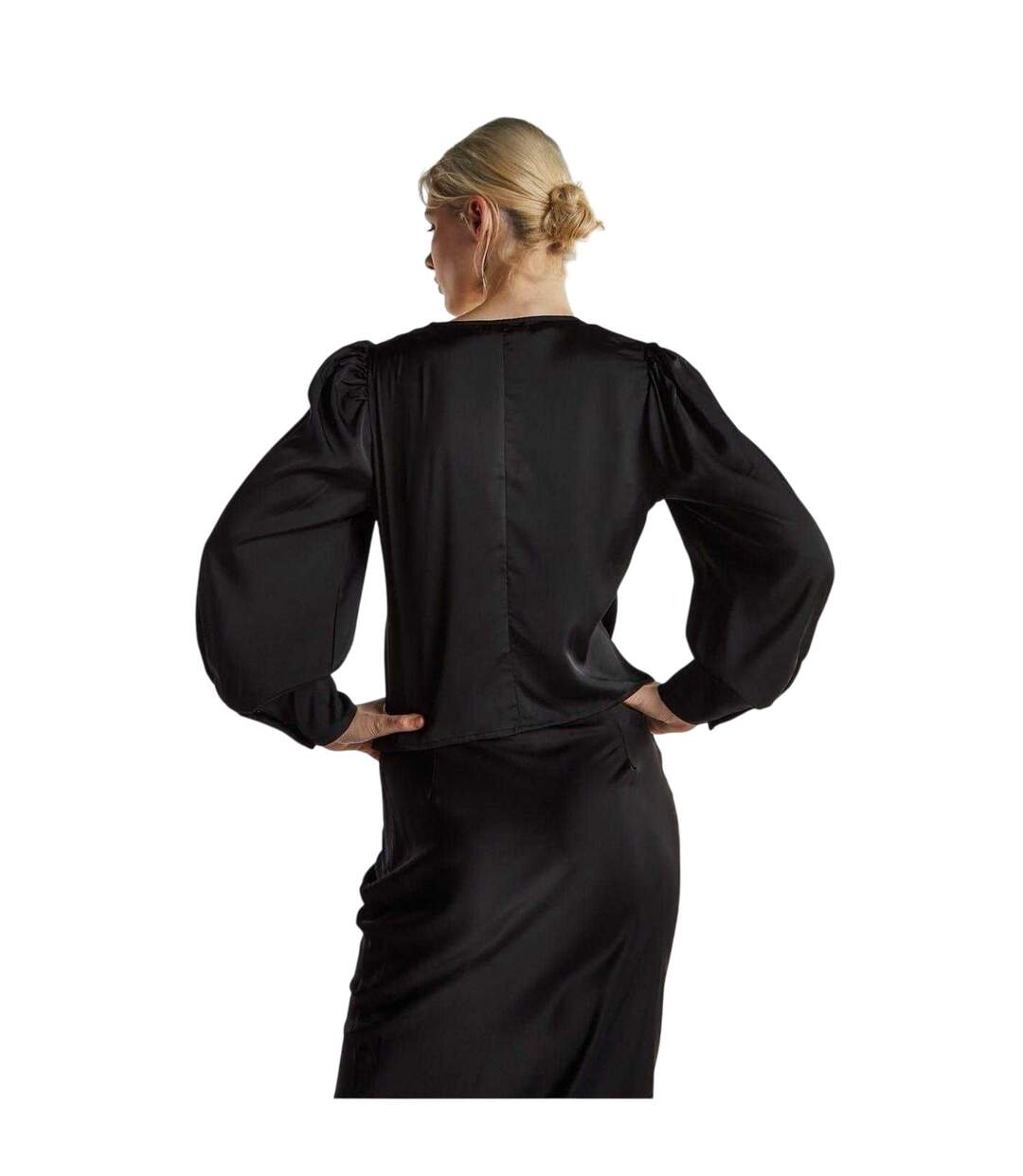 Womens/ladies Ruched Satin Blouse Black Glamorous-2