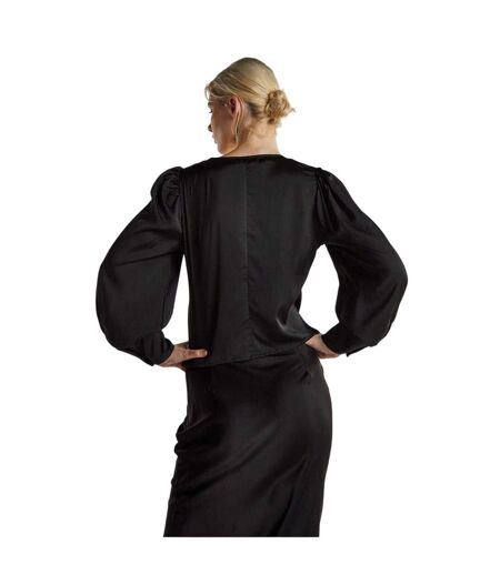 Womens/ladies Ruched Satin Blouse Black Glamorous