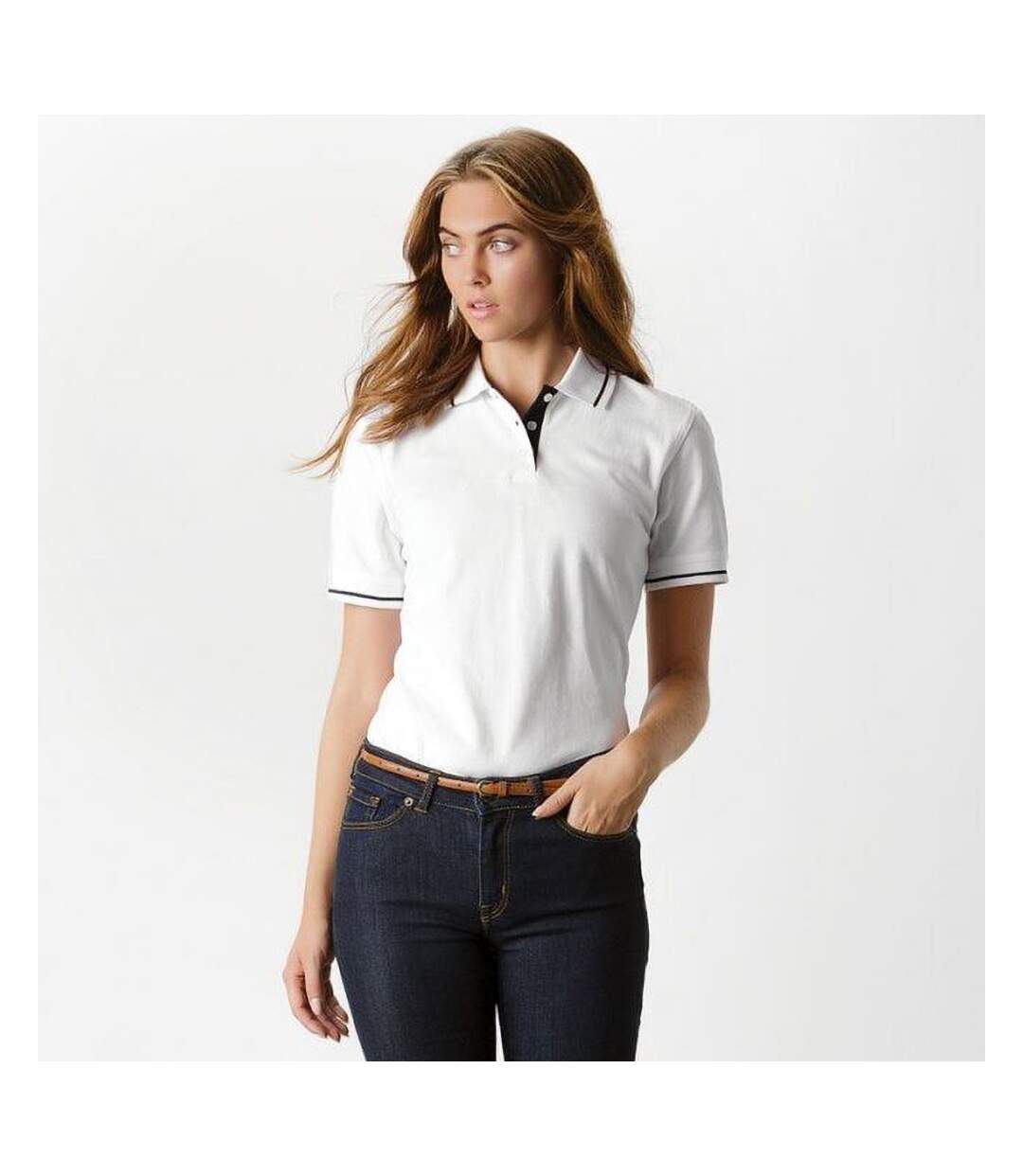 Polo à manches courtes  st. Mellion pour femme blanc/bleu marine Kustom Kit-3