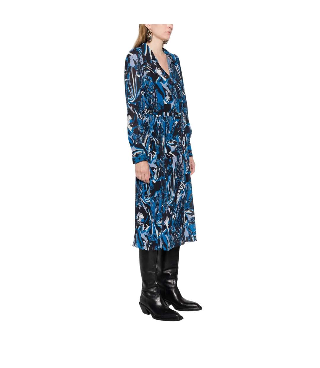 Robe Chemisier Mi-longue Motif/style Plissé Daplisa Femme Bleu Noir Boss-4