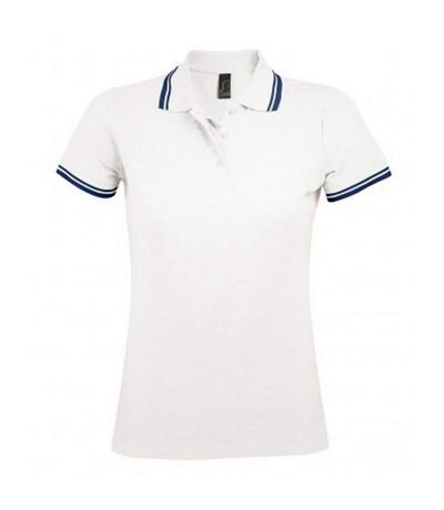 Polo manches courtes pasadena femme blanc/bleu marine SOLS