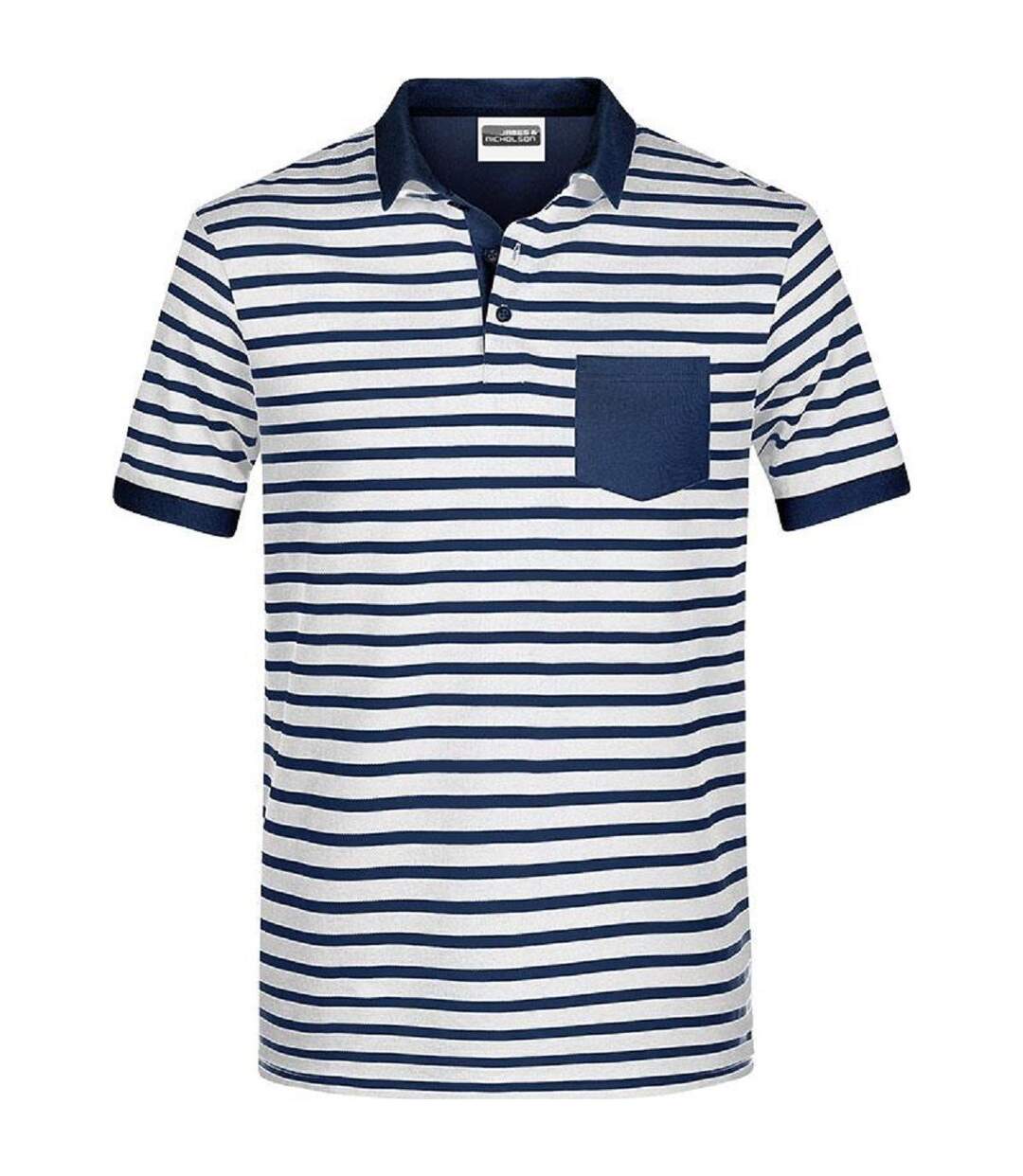 Polo rayé marinière coton bio pour homme - 8030 - blanc et bleu marine