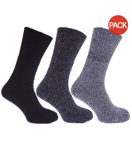 Lot de 3 Chaussettes thermiques en mélange de laine, non-élastiquées homme tons bleus Universal Textiles