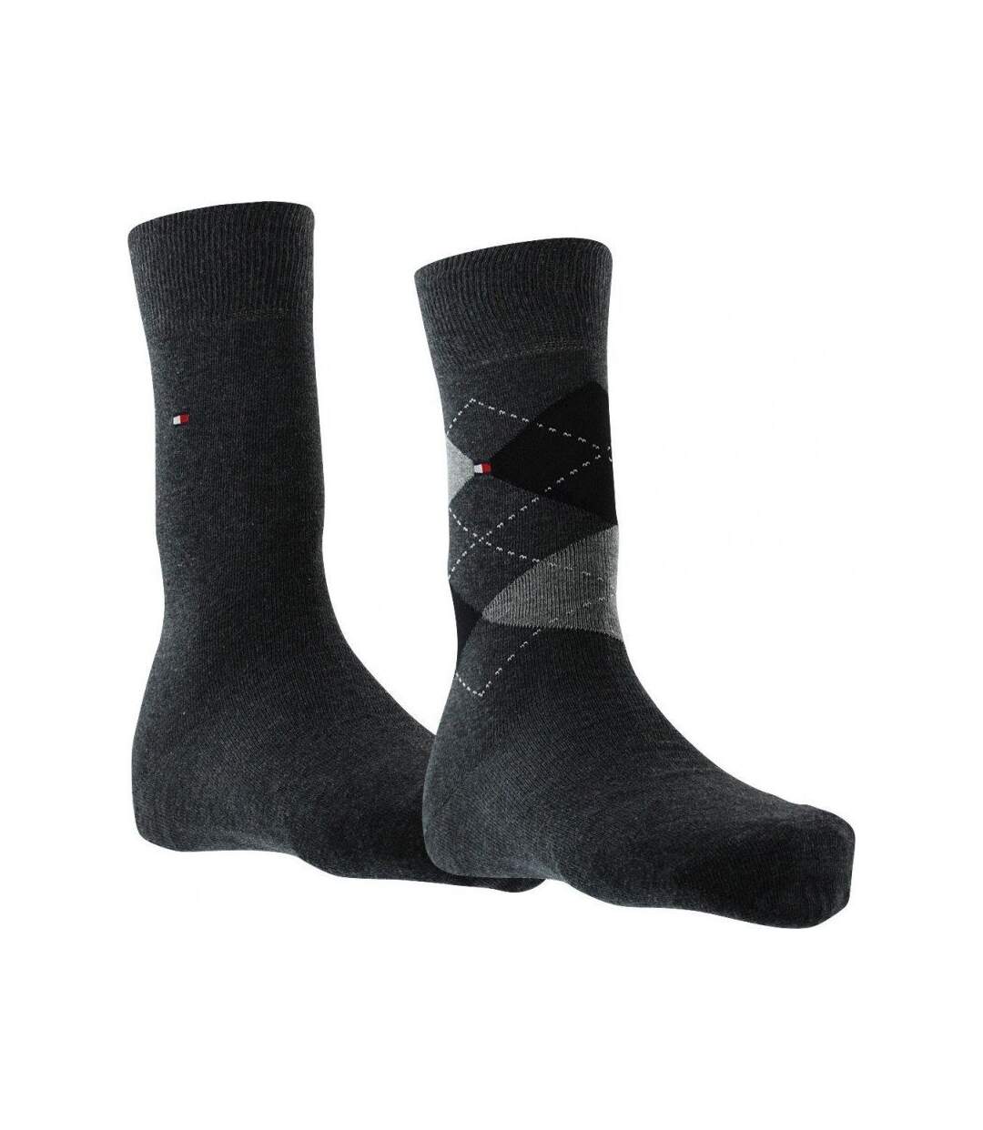 TOMMY HILFIGER Lot de 2 paires de Chaussettes Homme Coton CHECK Anthracite