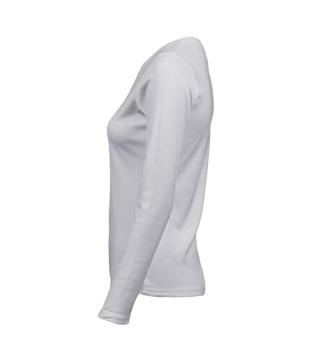 Womens/ladies Interlock Long-sleeved T-shirt White Tee Jays