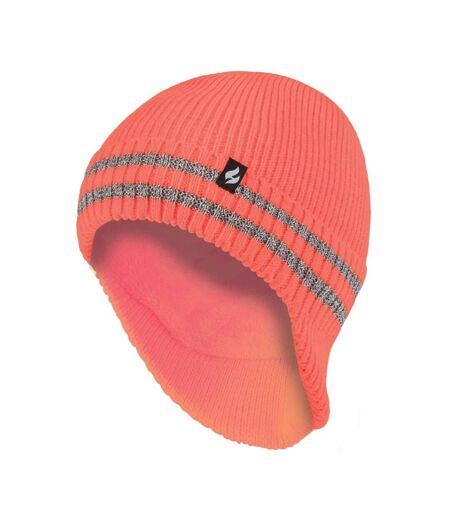 Mens Hi Vis Reflective Fleece Lined Thermal Winter Hat with Drop Neck
