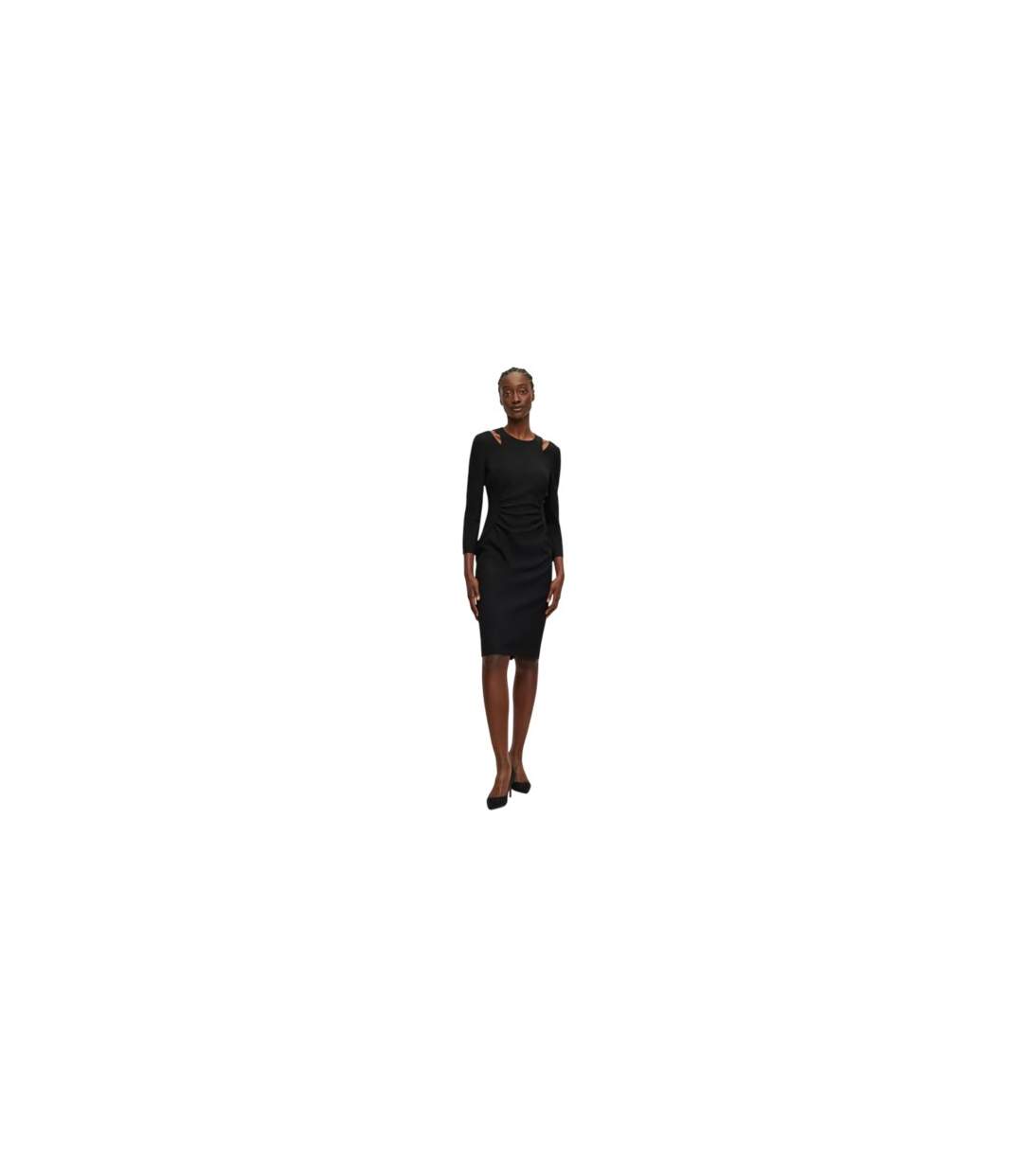 Womens/ladies Dadeka Crew Neck Slim Bodycon Dress Black Boss-1