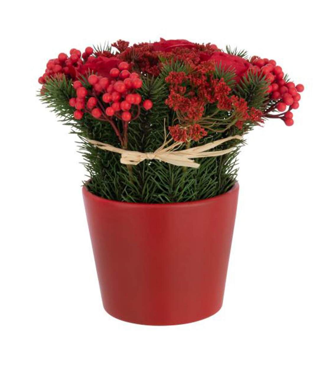 Composition Florale Pot Roses & Baies 25cm Rouge-1