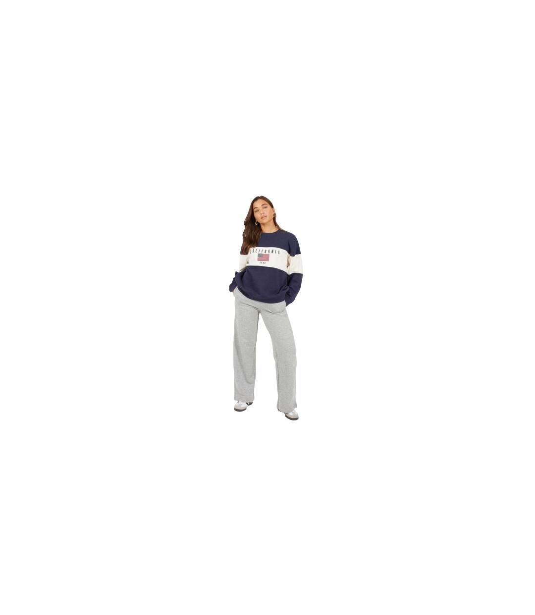Sweat Motif/style Brodé Calfornia Femme Bleu Marine Crème Brave Soul-1