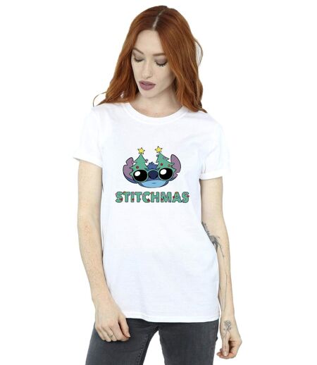 Disney Womens/Ladies Lilo & Stitch Stitchmas Glasses Cotton Boyfriend T-Shirt (Blanc) - UTBI30656