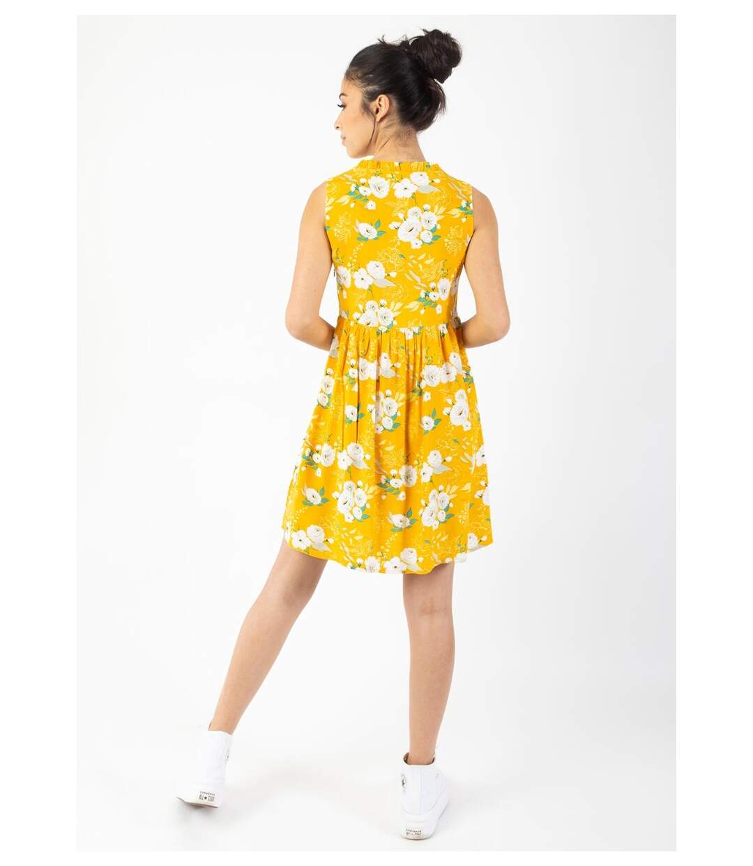 Robe courte babydoll ALEXA imprimé fleuri jaune Coton Du Monde