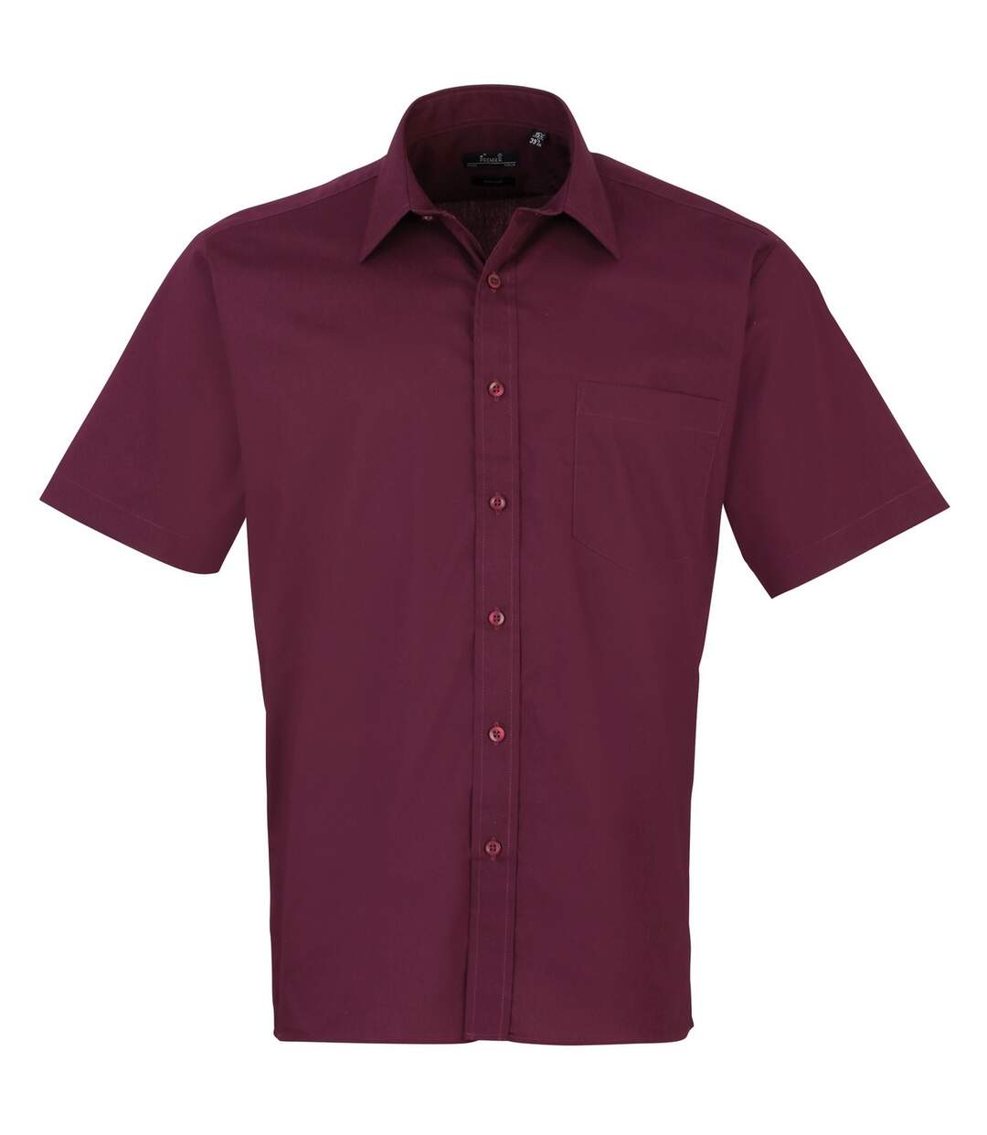 Mens short sleeve formal poplin plain work shirt aubergine Premier