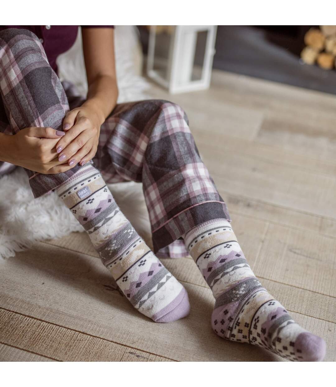 Ladies Fairisle Nordic Winter Non Slip Thermal Slipper Socks-4