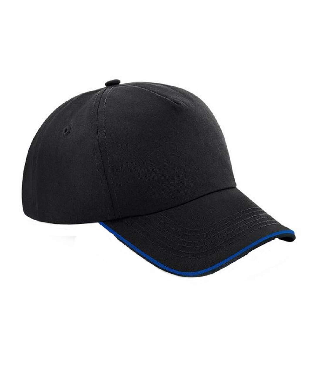 Beechfield Adults Unisex Authentic 5 Panel Piped Peak Cap (Black/Bright Royal) - UTBC4640-1