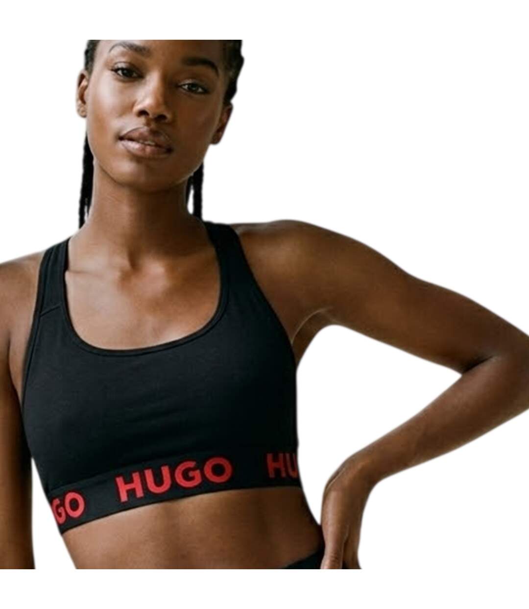 Womens/ladies Cross Back Padded Sports Bra Black Hugo-1