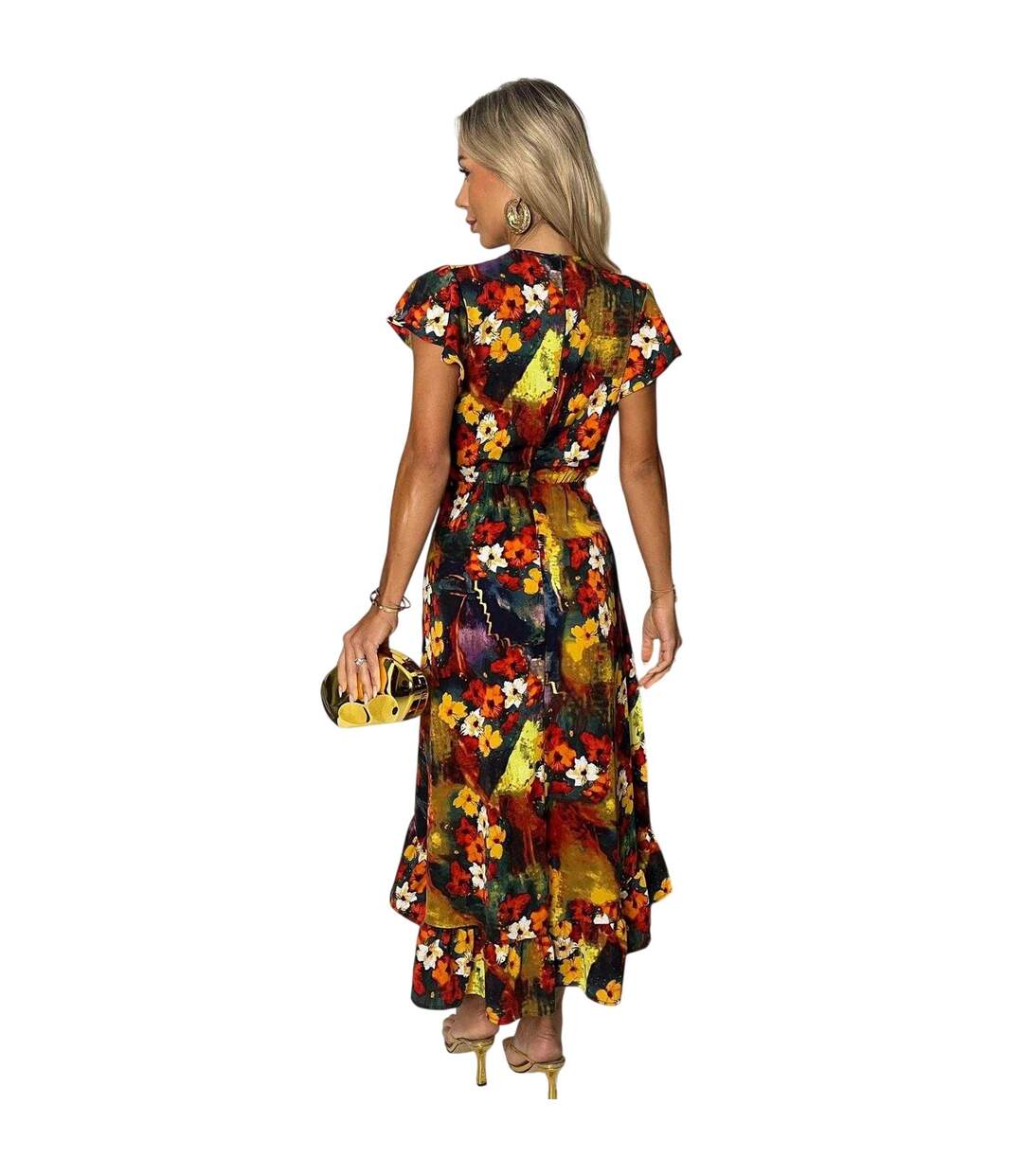 Womens/ladies Floral Frill Hem Wrap Dress Multicoloured AX Paris-3