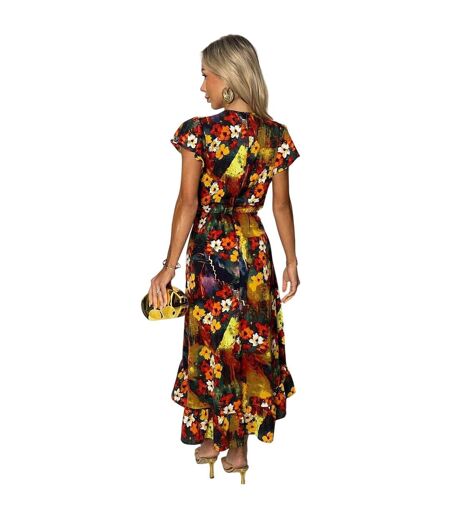 Womens/ladies Floral Frill Hem Wrap Dress Multicoloured AX Paris
