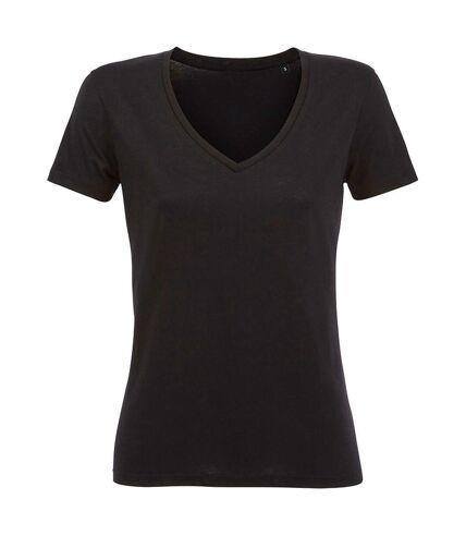 SOLS Womens/Ladies Motion V Neck T-Shirt (Deep Black)
