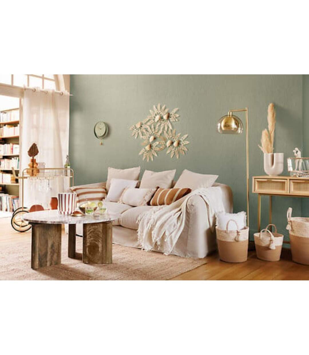 Table basse en marbre et manguier COPPA - Beige-2