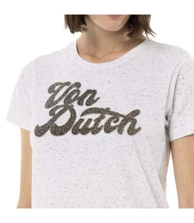 T-shirt femme moucheté col rond et motif perle Vondutch
