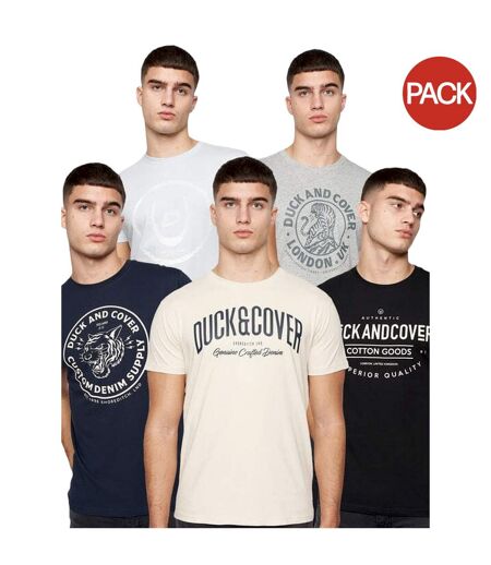 Pack of 5  Mens ventmans assorted designs t-shirt  black/white/grey/navy blue/light blue Duck and Cover